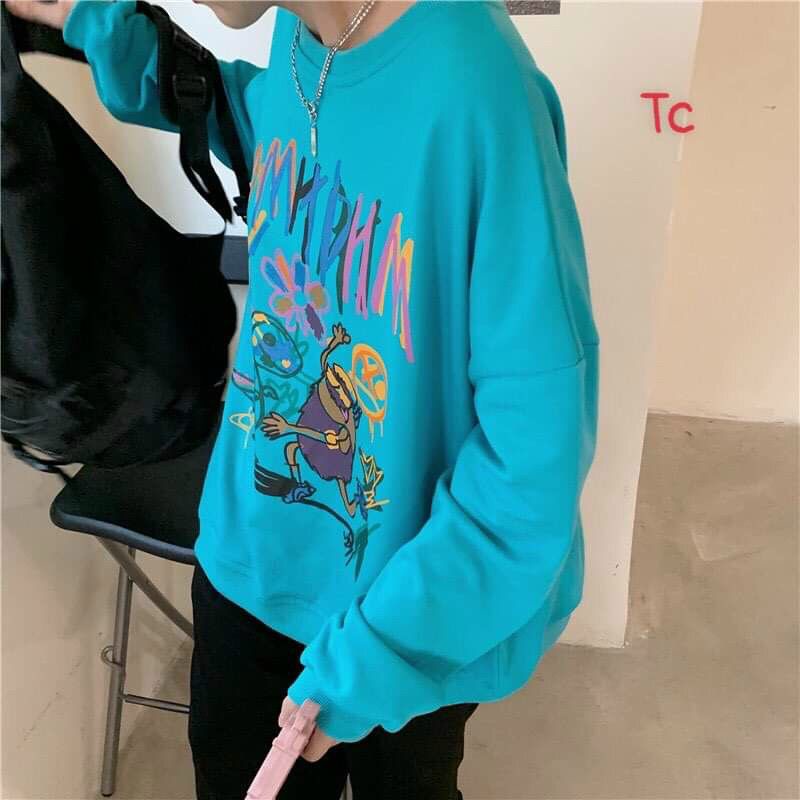 Áo Sweater Nỉ Bông Hoạt Hình Cute, Áo Thu Đông Ulzzang Unisex Form Rộng