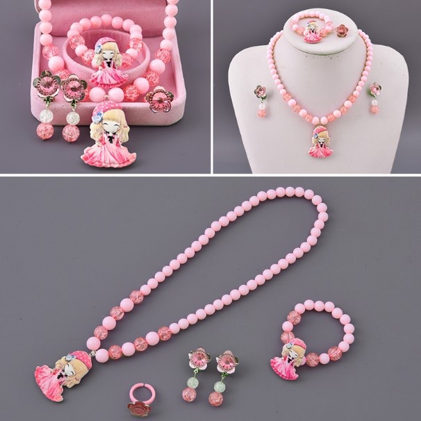 Bộ Trang Sức Gồm Dây Chuyền / Nhẫn / Vòng Tay / Bông Tai Họa Tiết Công Chúa Elsa Dễ Thương Cho Bé Gái