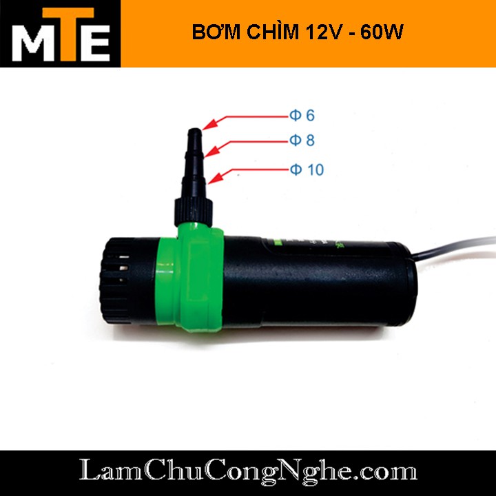 Bơm Chìm Mini 12VDC 8L/phút bơm nước cao 12m có sẵn nguồn 12V-2A và công tắc