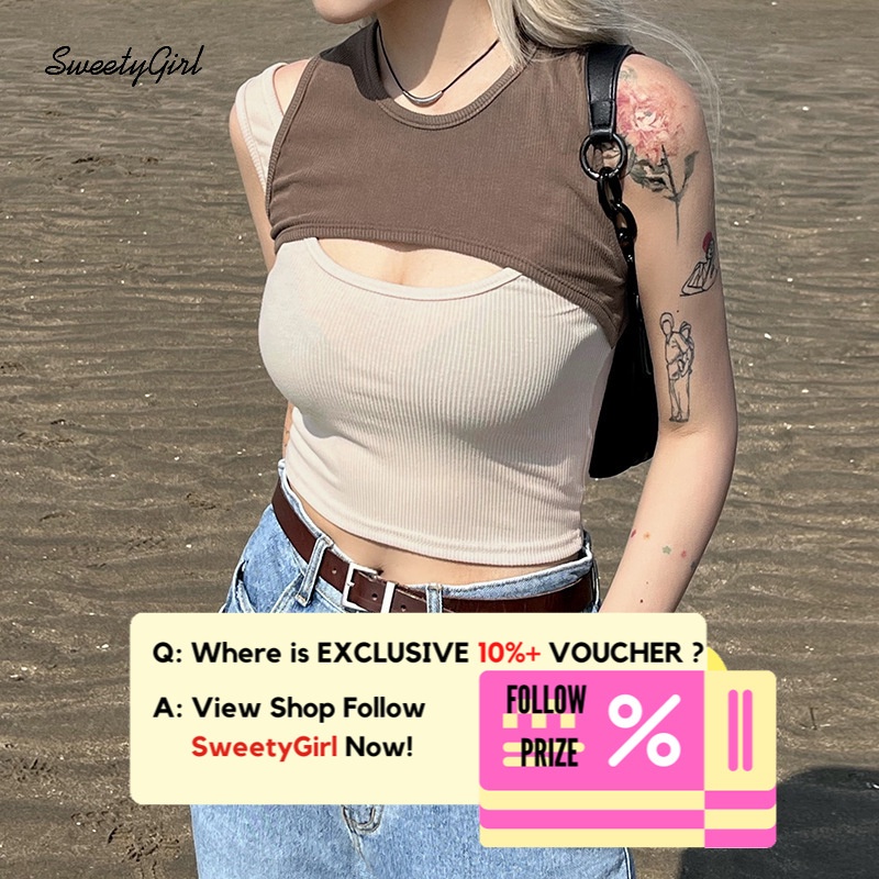 Áo Tank Top Cổ Tròn Màu Tương Phản Thời Trang 2022 Quyến Rũ Cho Nữ