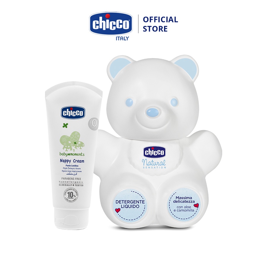 Combo Kem hăm 3 tác động Chicco 0M+ 100ml &amp; Dầu mát-xa chiết xuất cám gạo 0M+ Chicco 200ml