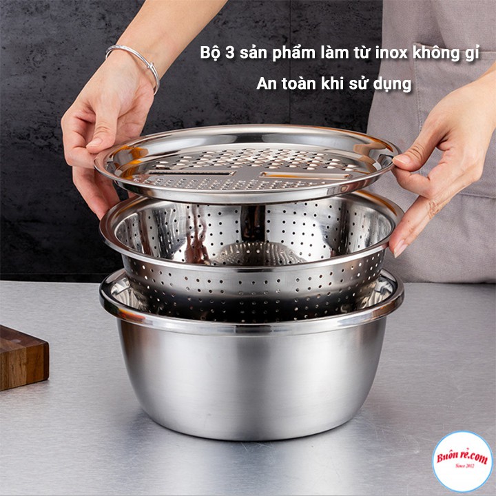 Bộ rổ, chậu kèm nạo rau củ quả inox đa năng 3in1 siêu tiện dụng cho nhà bếp - Buôn rẻ.com 00993