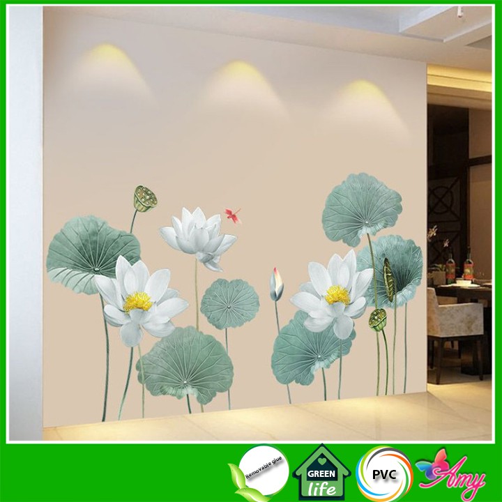 Decal Hoa sen dán tường 9 [LOẠI 1] phong cách Hàn Quốc trang trí nhà cửa siêu đẹp AmyShop