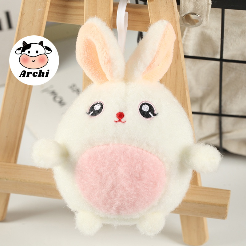 Móc khoá, móc bông cài balo hình thỏ bụng hồng