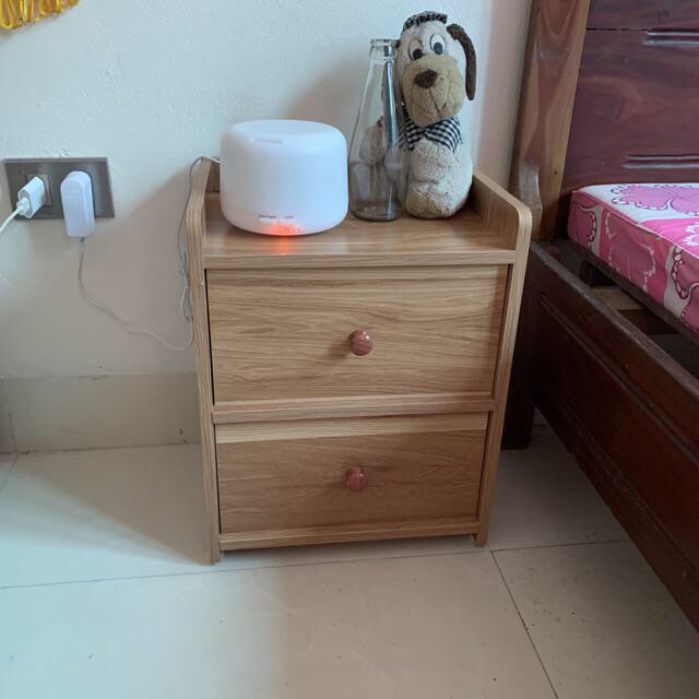 Kệ gỗ 2 ngăn kéo đầu giường tiện lợi, kệ đầu giường tiện lợi chất gỗ MDF dễ lắp ráp, kích thước 40x32x26cm