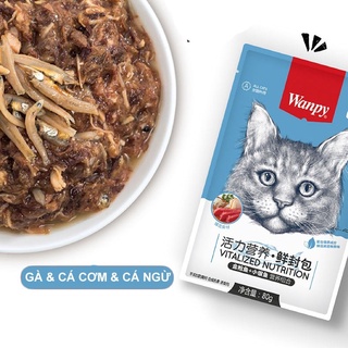 🥝PATE GÓI WANPY cho mèo(80gr) - Hương Vị Gà/Cá Ngừ, Giải Pháp Ăn Ngon Cho Mèo Kén Ăn.