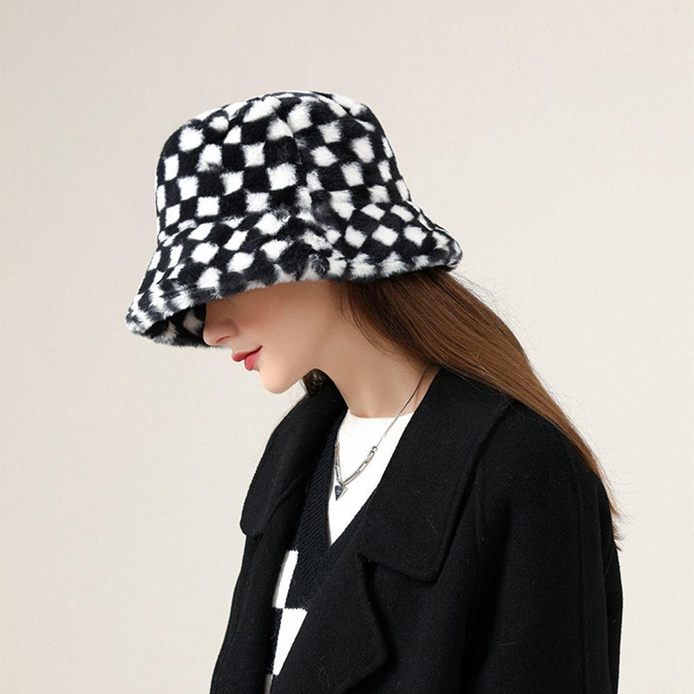 NICKOLAS Mũ Bucket Len Kẻ Sọc Caro Thời Trang Thu Đông Cho Nữ