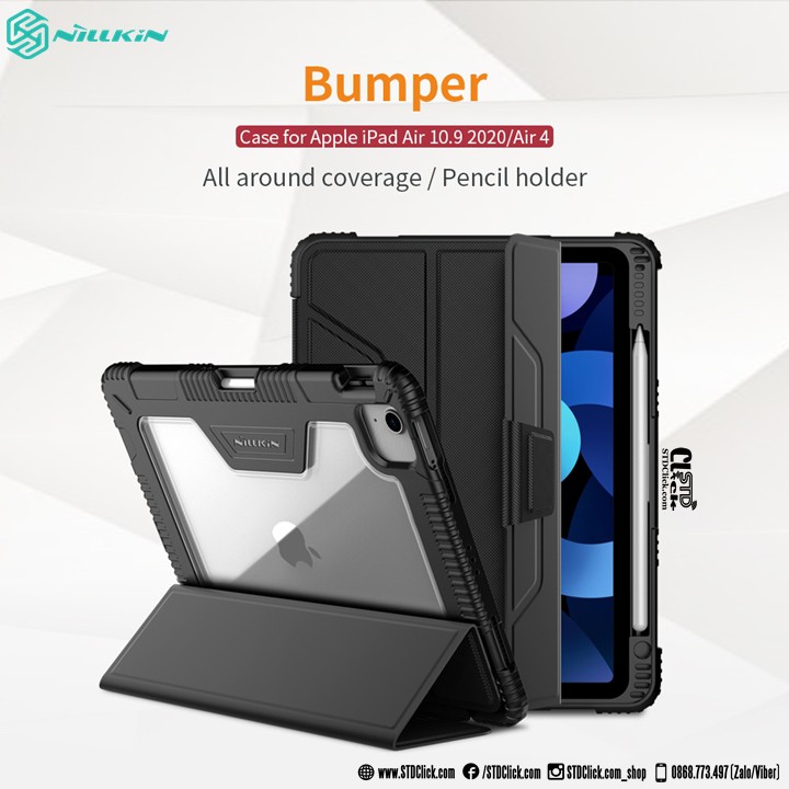 [Mã SKAMA07 giảm 8% đơn 250k]BAO DA IPAD AIR 10.9 2020 - AIR 4 NILLKIN BUMPER CHỐNG SỐC CHÍNH HÃNG