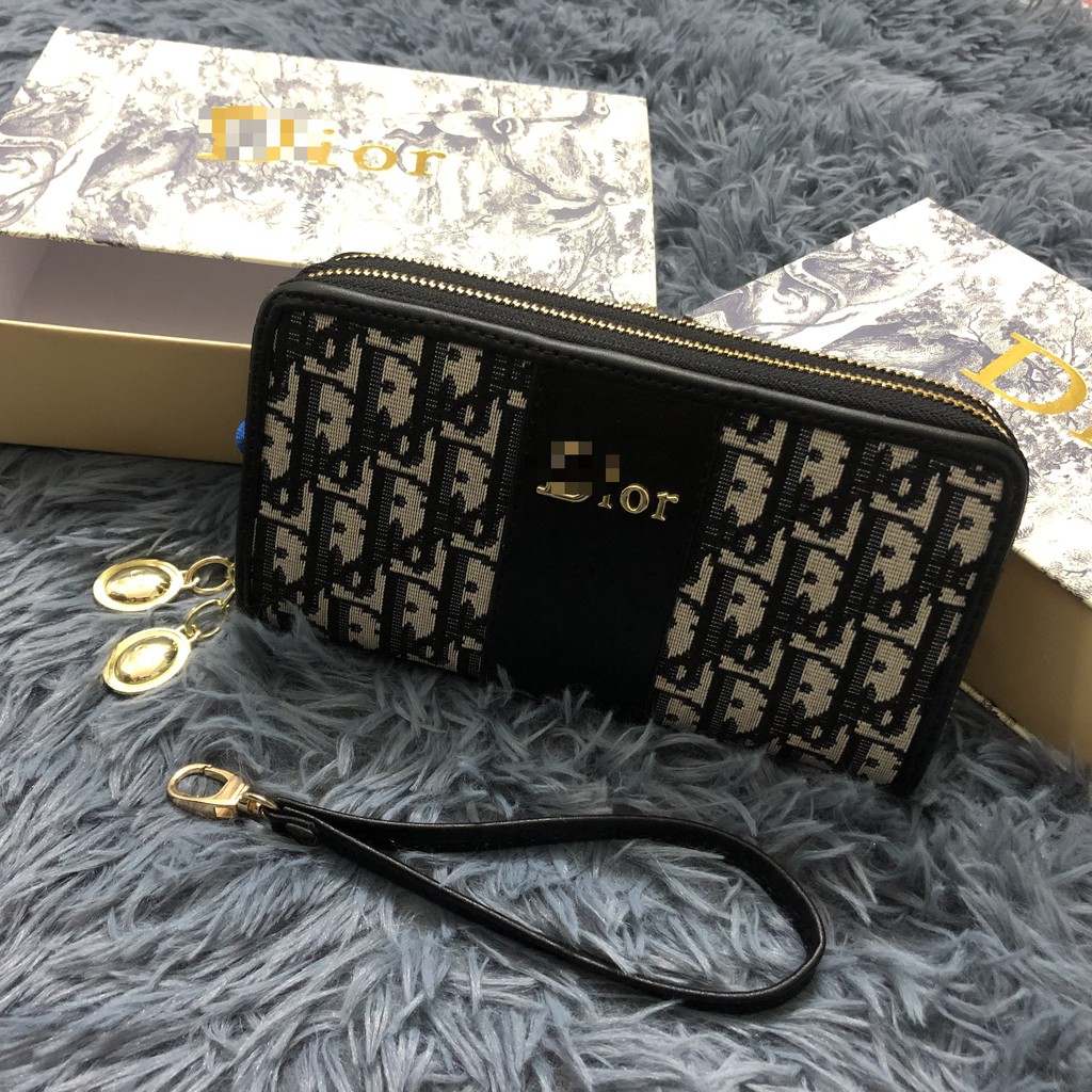 Clutch cầm tay chữ D thổ cẩm 2 ngăn kéo khóa cao cấp tặng kèm hộp