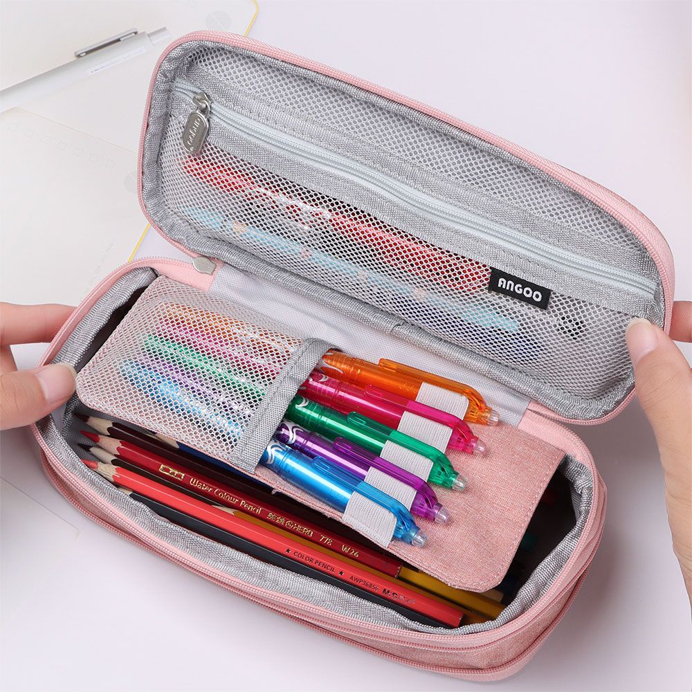 Hộp Bút Vải Canvas Hai Ngăn Sức Chứa Lớn Có Khóa Kéo Nhiều Màu Sắc