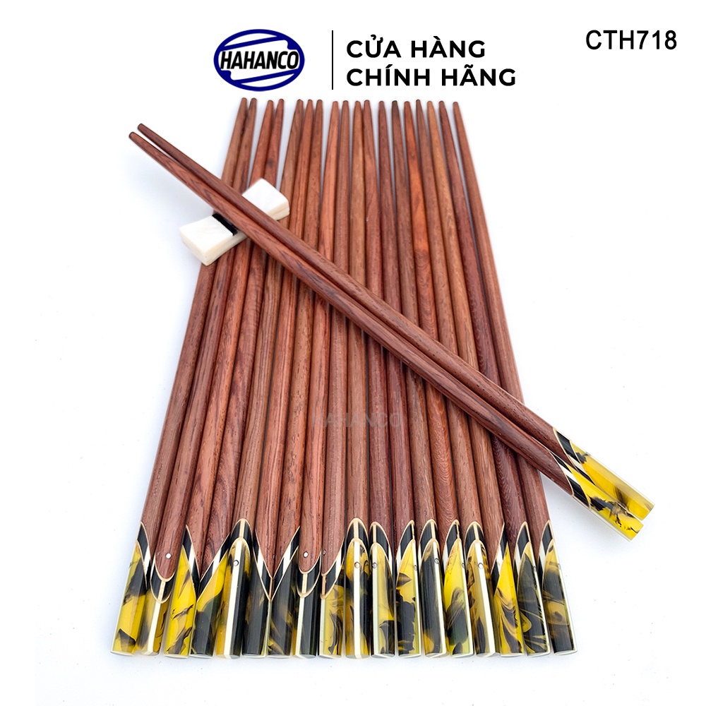 Đũa Gỗ Cẩm Lai Đầu Cẩn Thạch Chéo Vân Vàng HAHANCO (10 Đôi) Vân Gỗ Đẹp - CTH718