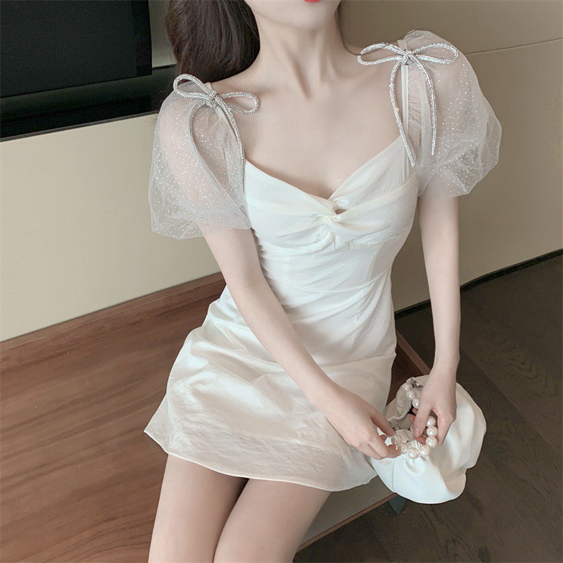 Váy tay bồng thắt nơ xinh xắn đáng yêu váy đi chơi mùa hè