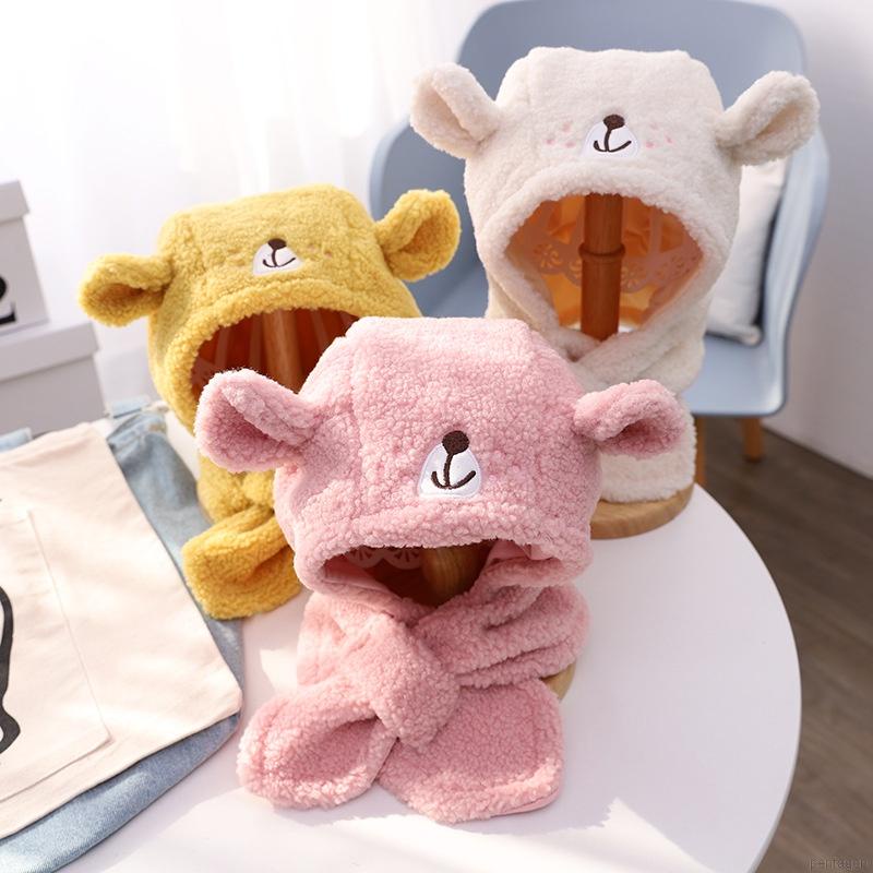 Mũ trùm đầu chụp tai giữ ấm hình gấu hoạt hình dễ thương cho bé