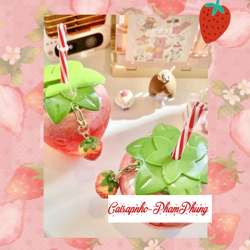 Ly nước hình quả dâu tây , Ly dâu tây 500ml có ống hút và móc khóa như hình | BigBuy360 - bigbuy360.vn