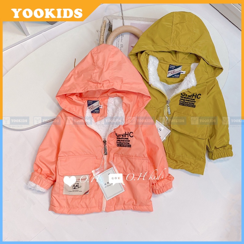 Áo khoác gió cho bé YOOKIDS 2 lớp lót lông cừu dày ấm, Áo khoác cho bé trai bé gái 1 2 3 4 5 tuổi