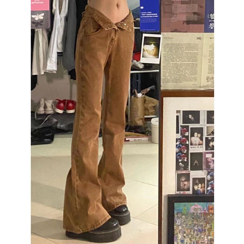 Quần Jean Ống Loe Dáng Suông Cỡ Lớn Kiểu Âu Mỹ Cá Tính Cho Nữ