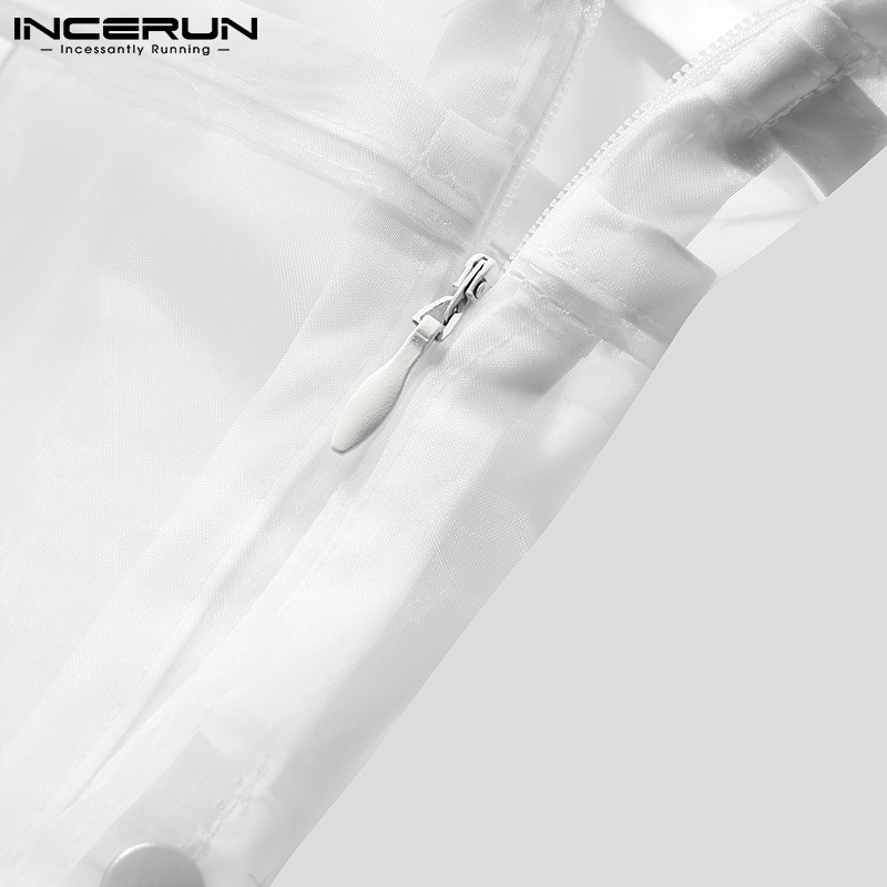 Jumpsuit INCERUN thời trang nam không tay ống rộng vải xuyên thấu