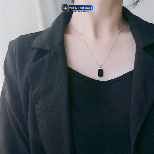 Dây chuyền bạc nữ đá đen chữ nhật chất liệu bạc 925 thời trang phụ kiện trang sức nữ Viễn Chí Bảo D000200
