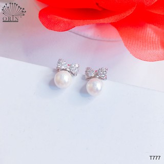 Bông tai bạc nữ, khuyên tai nơ đính đá thiết kế cao cấp Orin T777