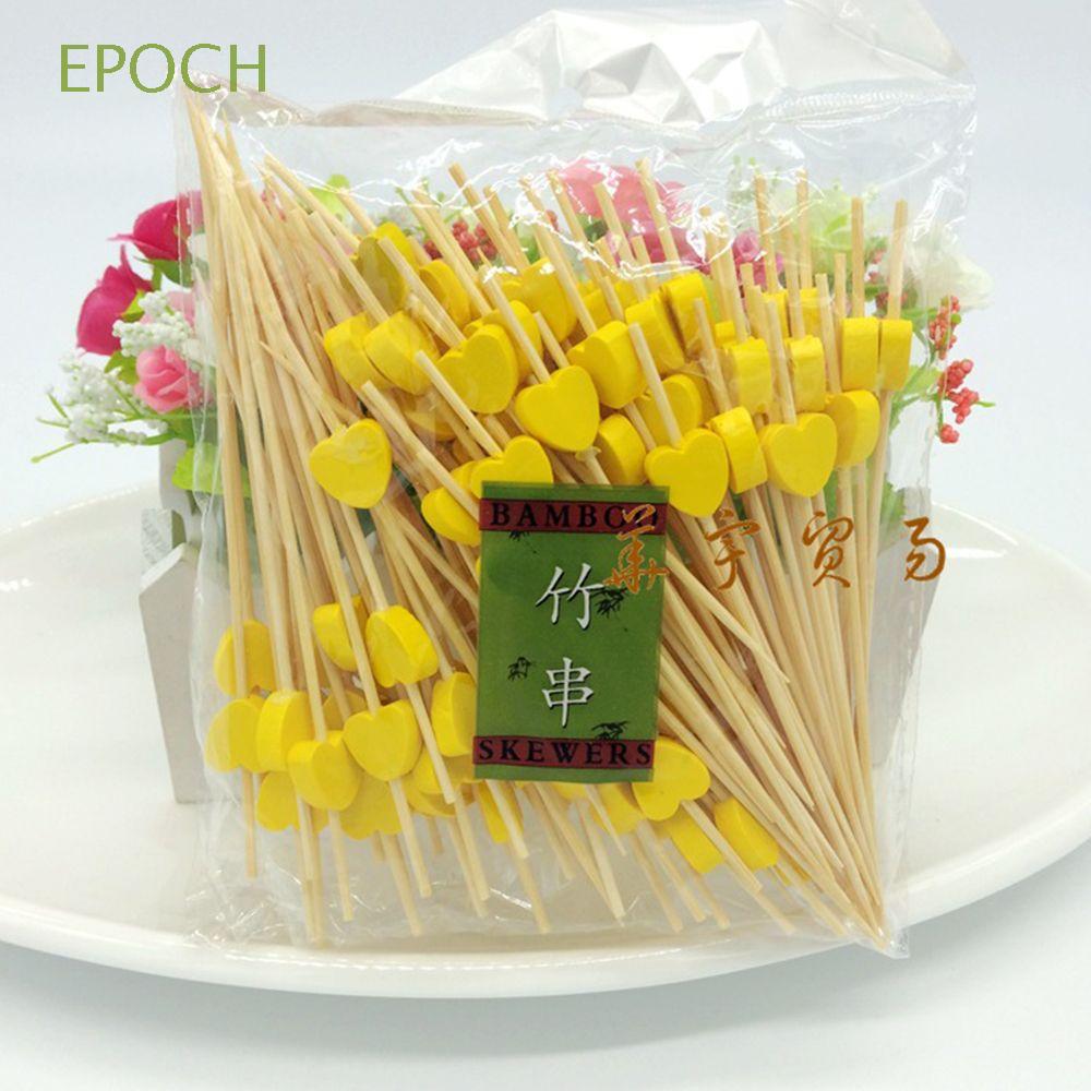 EPOCH 100 pcs/set Fruit Fork Cocktail Food Picks Stick Toothpick Skewer Buffet Wedding Party Sticks Dessert Vegetable Salad Bamboo/Multicolor