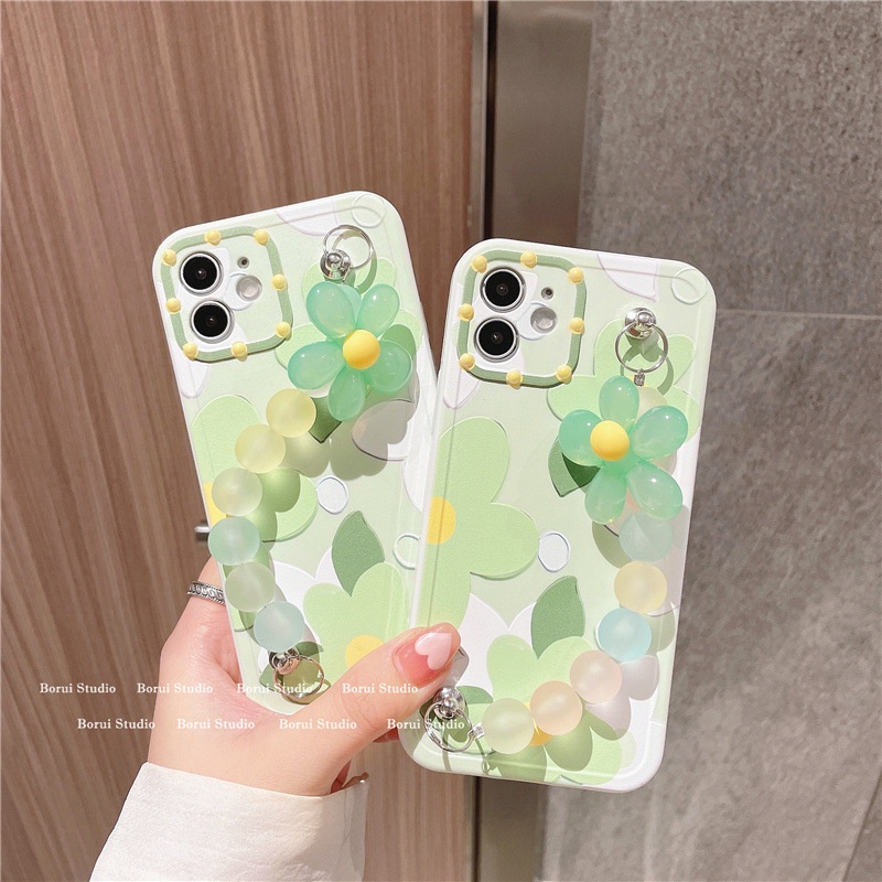 Ốp điện thoại silicon mềm họa tiết hoa có dây đeo cầm tay thích hợp cho Iphone 12Pro max 11 8p xs xr