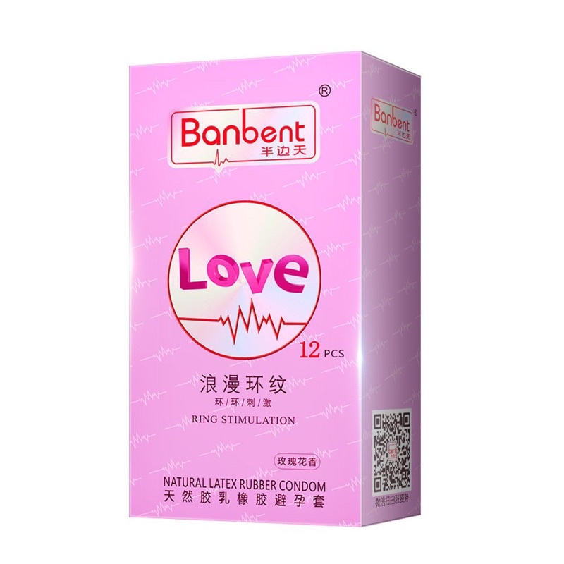 Bao cao su BANBENT Love Ring stimulation 001 gân sóng, nhiều gel, hương hoa, Hộp 12 bcs