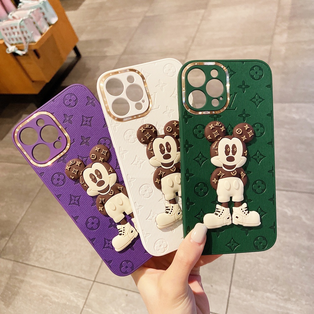 Ốp điện thoại da bảo vệ camera in hình chuột thích hợp cho Iphone 12 11 Pro Max Xs Max Xr X 8 7 Plus