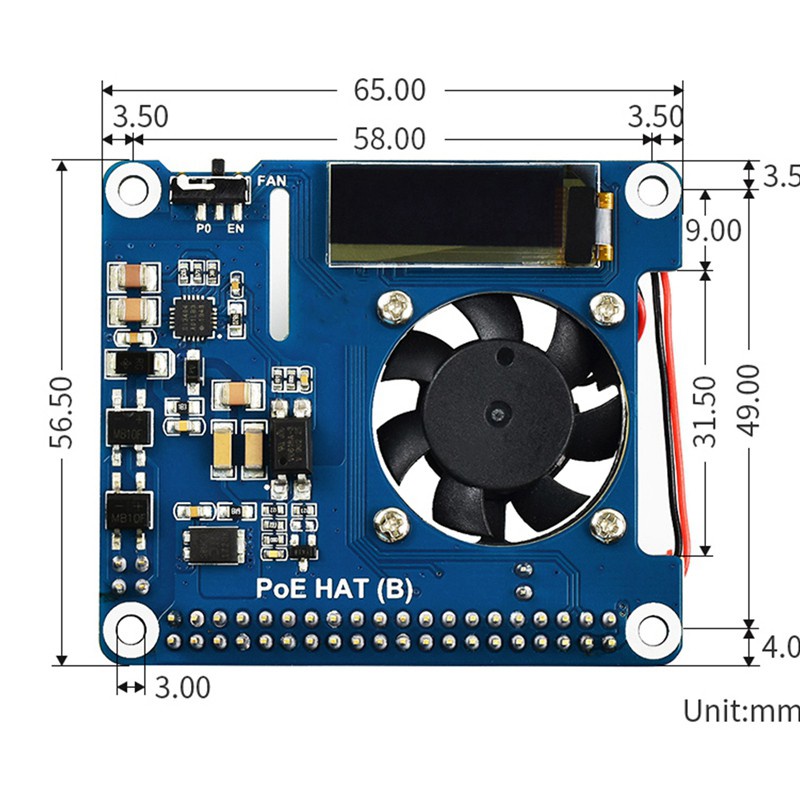 for Raspberry Pi Power over Ethernet HAT (B) for Raspberry Pi 3B + / 4B and 802.3Af PoE Network