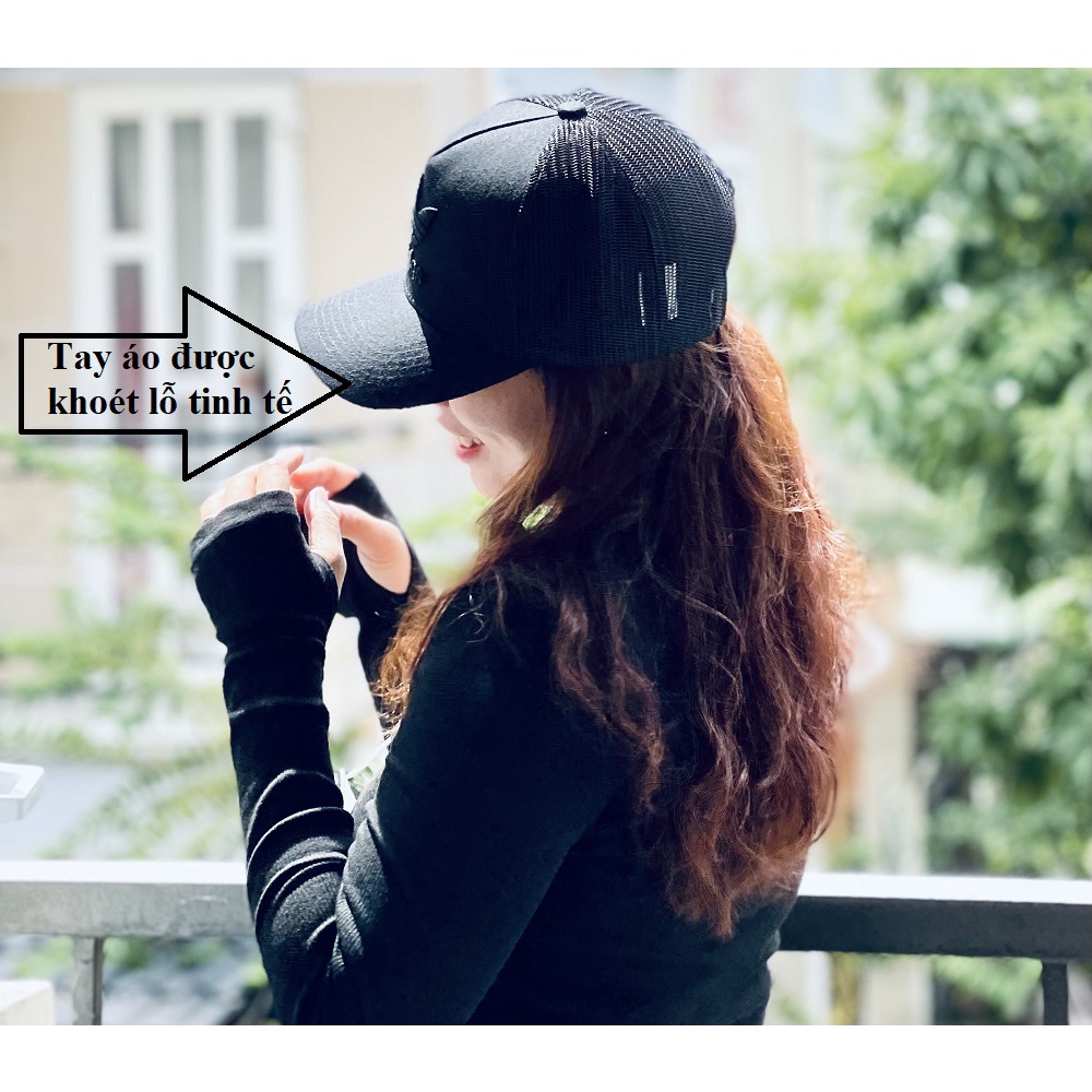 (HÀNG SẴN) Áo thun tăm croptop tay dài, có dây kéo ngực cho nữ cá tính, đủ size 45 - 58kg