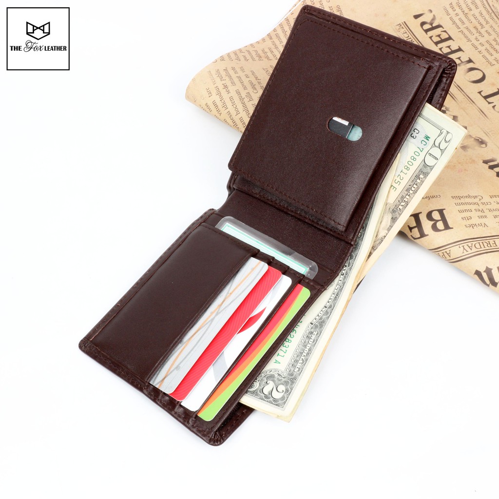 Ví nam THE FOX bóp nam da thật cao cấp sang trọng có cánh lật chất mịn hai màu đen nâu tặng kèm hộp đựng làm quà tặng