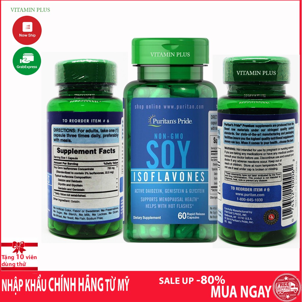 TINH CHẤT MẦM ĐẬU NÀNH SOY ISOFLAVONES 750 MG NON-GMO PURITAN'S PRIDE 60 viên