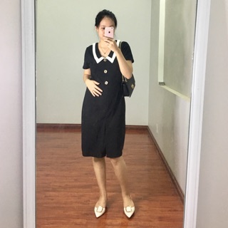 Váy bầu - đầm bầu váy đen cổ trắng ht21