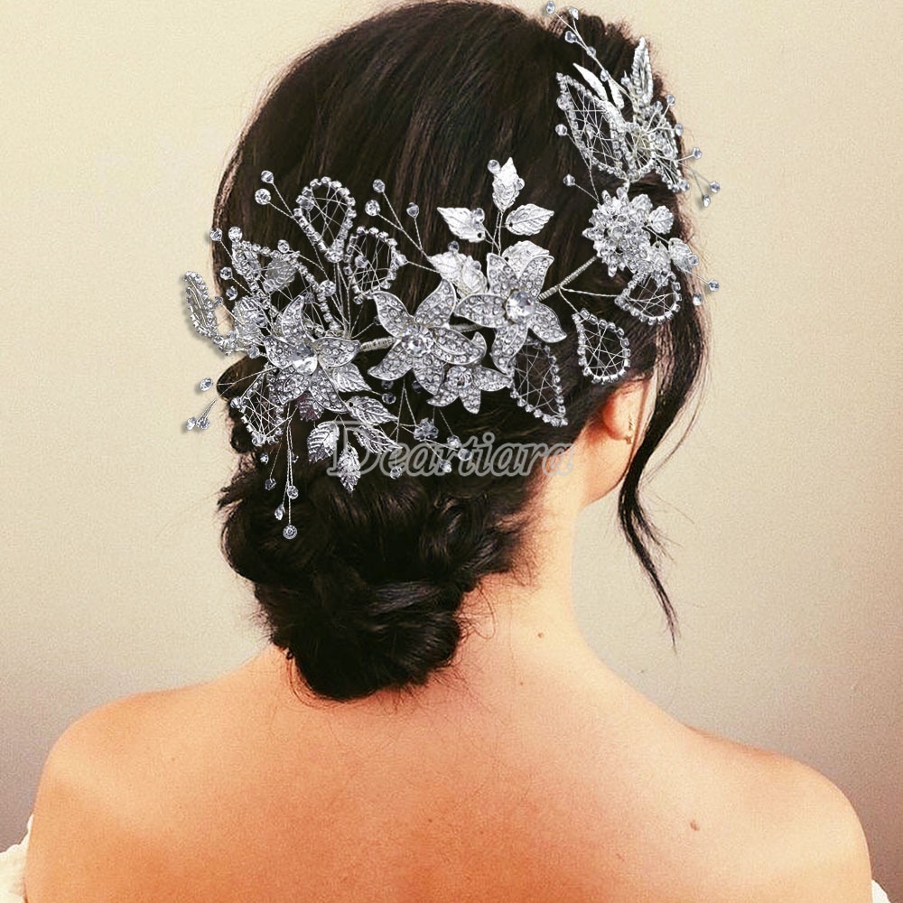 Cài Tóc Thời Trang Hình Chiếc Lá Bằng Hợp Kim Có Đính Đá Cho Cô Dâu
