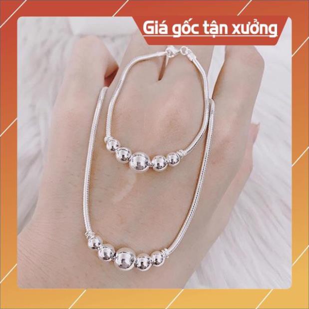 FREE SHIP SÉT VÒNG CỔ VÀ LẮC TAY PAN BI BẠC CHO BÉ BẠC TA NGUYÊN CHẤT