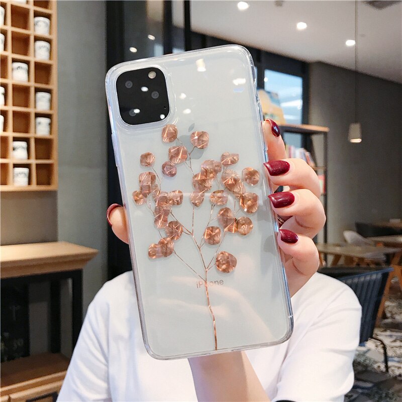 [COD] iPhone 12 Pro Max 11 Pro Max 6 6S 7 8 Plus X XS XR 3D Printed Gold Leaf ins Hot Style Luxury Soft Jelly Phone Case Cover