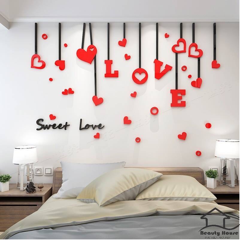 Tranh dán tường mica 3d sweetlove, tranh trang trí phòng khách, phòng ngủ, spa, nail, cafe