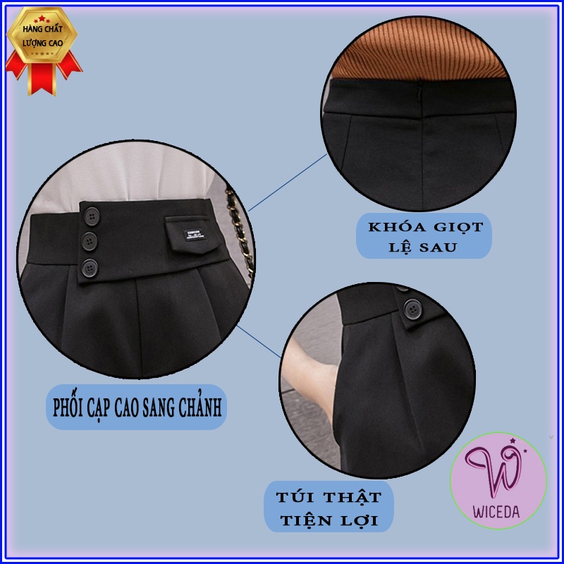 Quần short nữ lưng cao phối cạp 3 cúc Wiceda , quần đùi cạo cao đẹp hai màu đen be sáng chất tuyết mưa dày dặn QĐ401