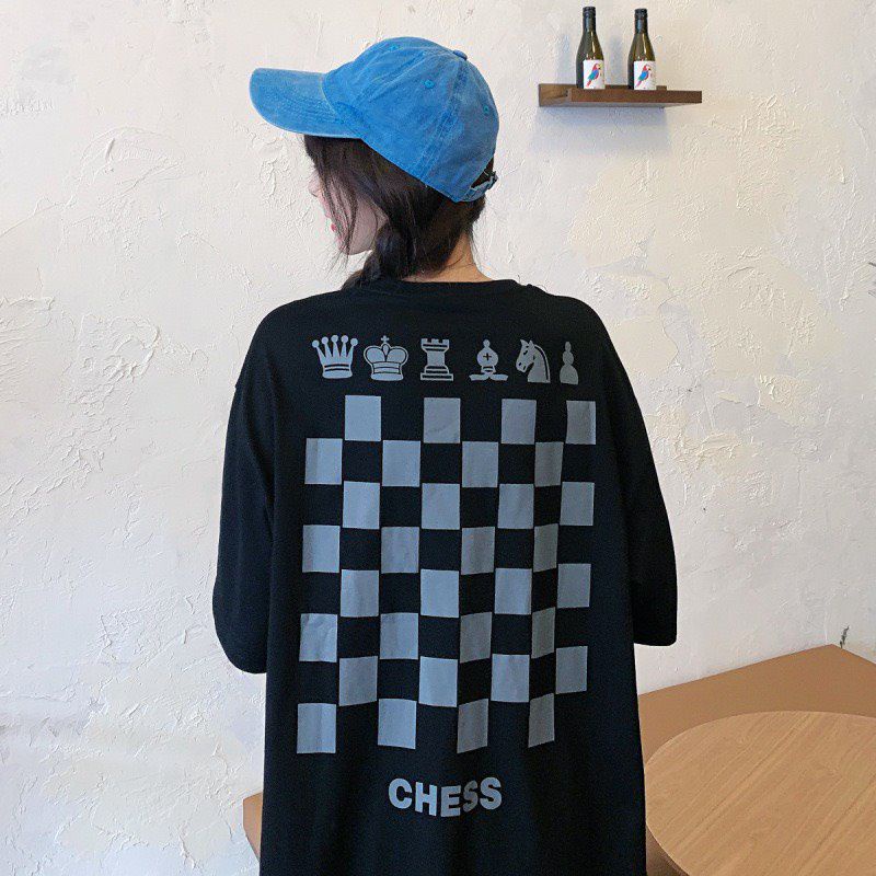 [Mã FAMARAL1 giảm 10K đơn 50K] Áo Thun Hình Bàn Cờ Nữ[FREESHIP]Phông ngắn from rộng tay lỡ,chất cotton co giãn