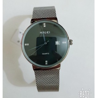 Đồng Hồ Nam Halei 8024 Dây Lụa Bạc Mặt Đen Cao Cấp