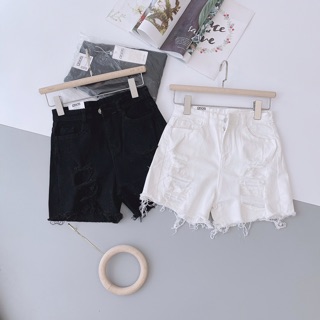 Quần short bò rách cạp cao