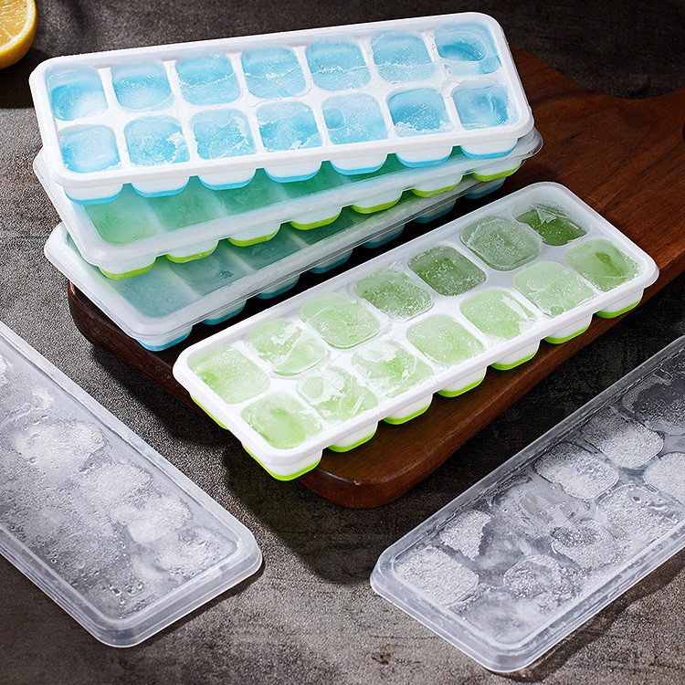 Khay Đá Silicon Có Nắp Đậy 14 Viên, Khuôn Làm Đá Tủ Lạnh, Bảo Quản Chống Mùi Tuyệt Đối
