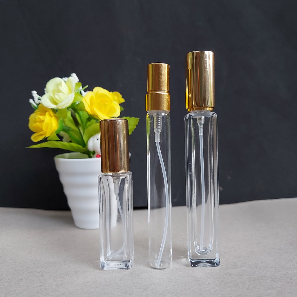 Chai Lọ thủy tinh chiết nước hoa vuông nắp vàng 3ml  5ml 8ml 9ml 10ml 15ml 20ml 30ml / chai chiết nước hoa thủy tinh
