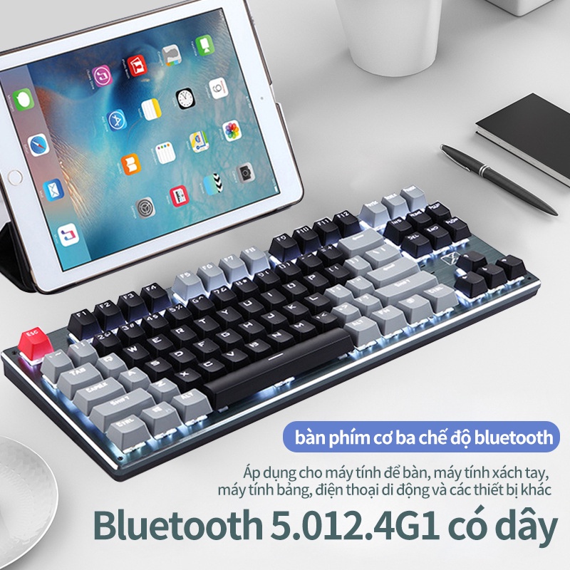 Bàn phím CƠ Bluetooth Không Dây Pin Sạc  LED đẹp, phím blue switch cho máy tính pc laptop, điện thoại, máy tính bảng
