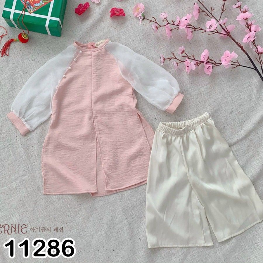 Set áo dài cho bé gái 9-21kg Bigbaby, chất liệu đũi mềm mát