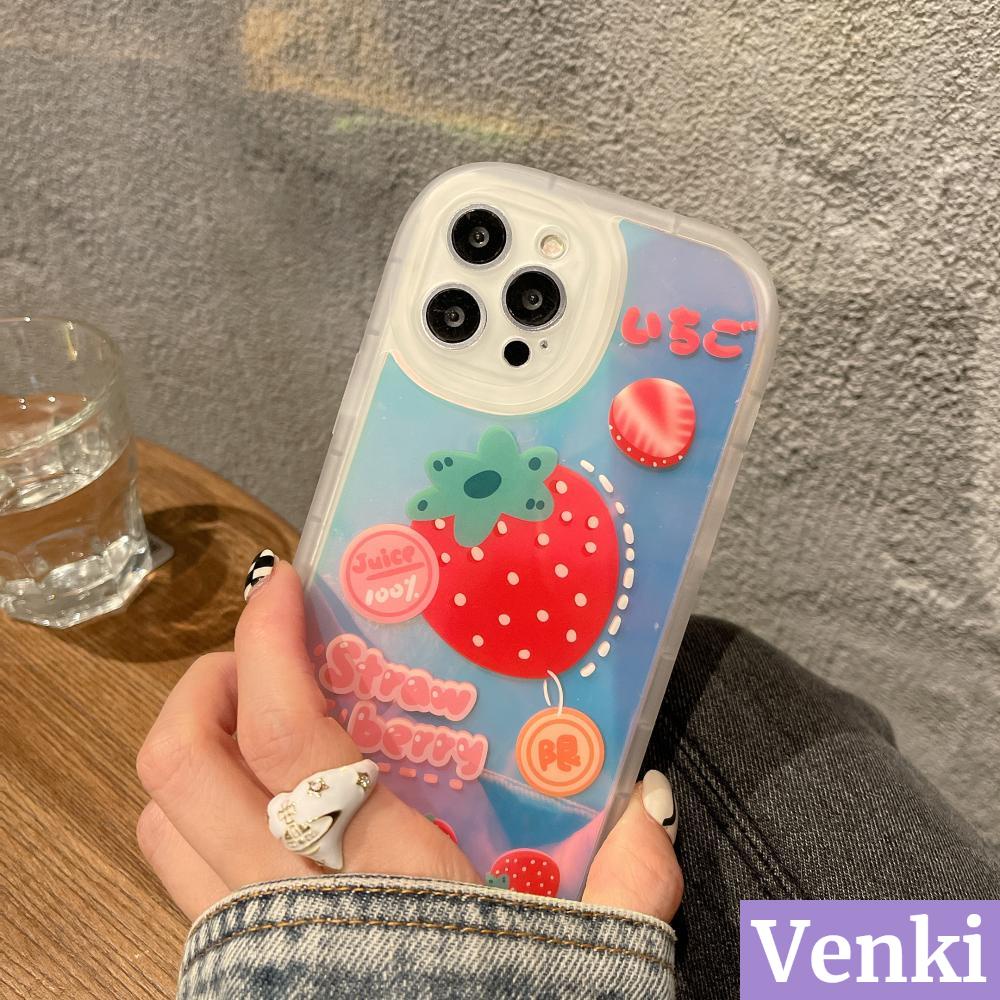 iPhone case fine hole round edge  hard case mirror laser strawberry iPhone camera TPU air protection soft mobile cute animals case pattern cake pressure shell phone