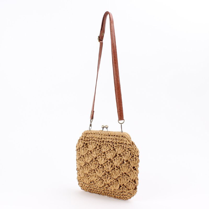 [NowShip - Giao Ngay] Túi Cói Boho Vintage Đeo Vai, Đeo Chéo Hình Tròn Dây Da Màu Nâu Be Trơn