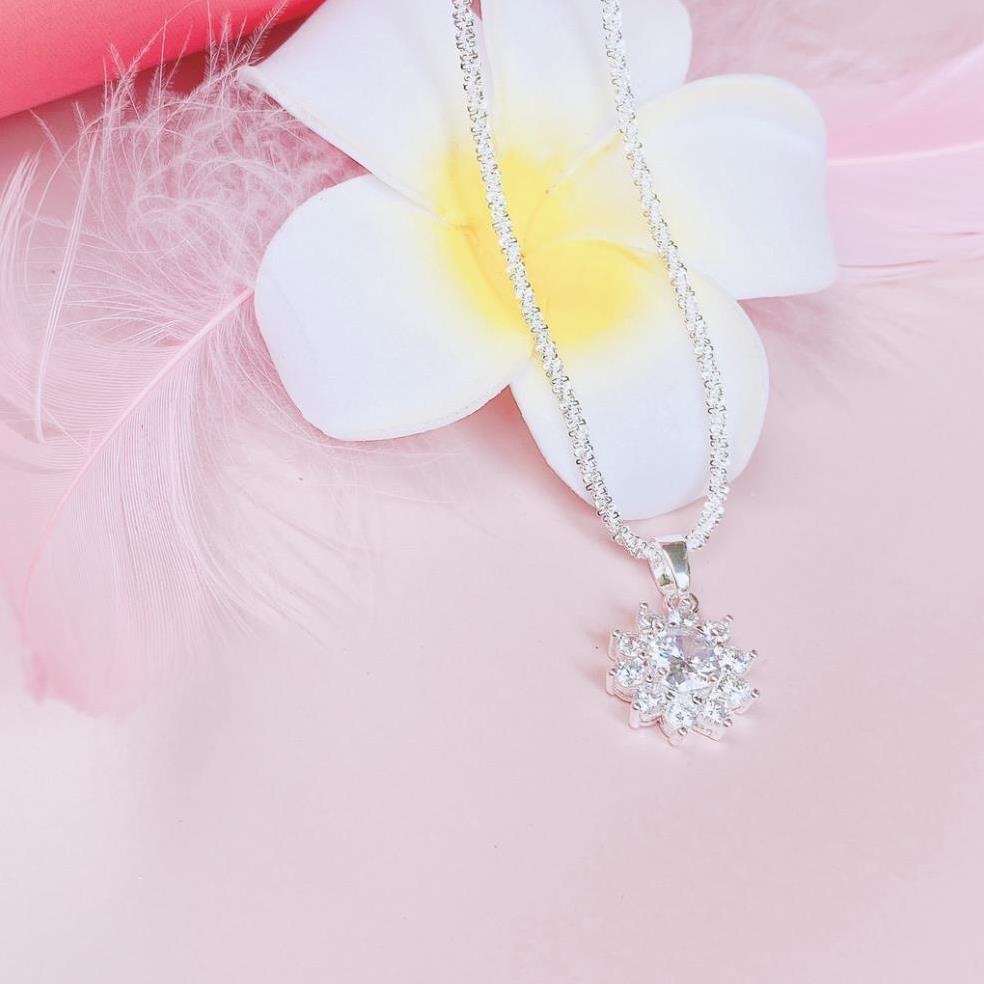 Dây chuyền bạc Mặt Tròn Hoa Tuyết Trắng Đính Đá sáng lấp lánh - Trang Sức Mezi Jewelry ATJ8056