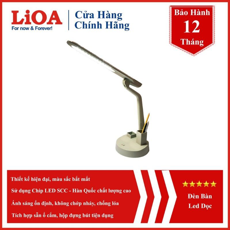 Đèn bàn, đèn học, đèn chống cận led LiOA dọc💡Loại hộp đựng bút ghim💡2 loại ánh sáng💡Chính hãng Lioa