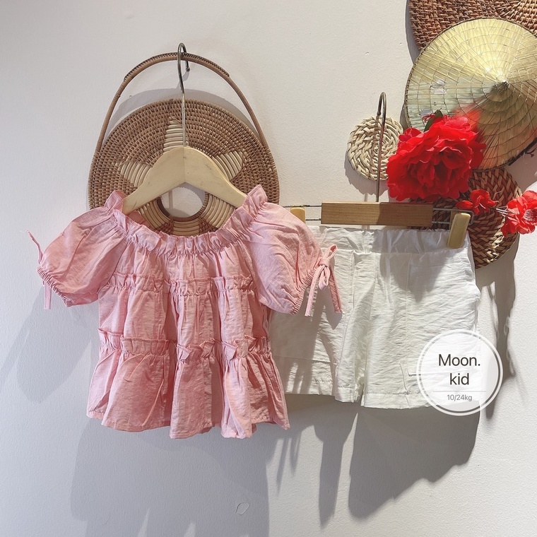 Bộ quần áo đũi cổ chun cho bé gái 8-20kg
