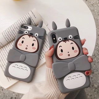 Ốp điện thoại silicon họa tiết hoạt hình totoro dễ thương kèm giá đỡ cho Iphone 6 6s 7 8 Plus X XS max XR 11 pro max